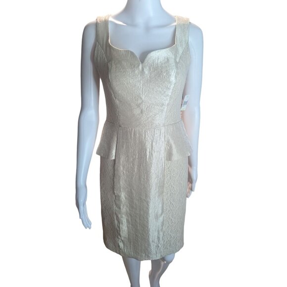 NWT London Times Champagne Peplum Sheath Dress Weddings Cocktail Parties sz 4 - Picture 1 of 12